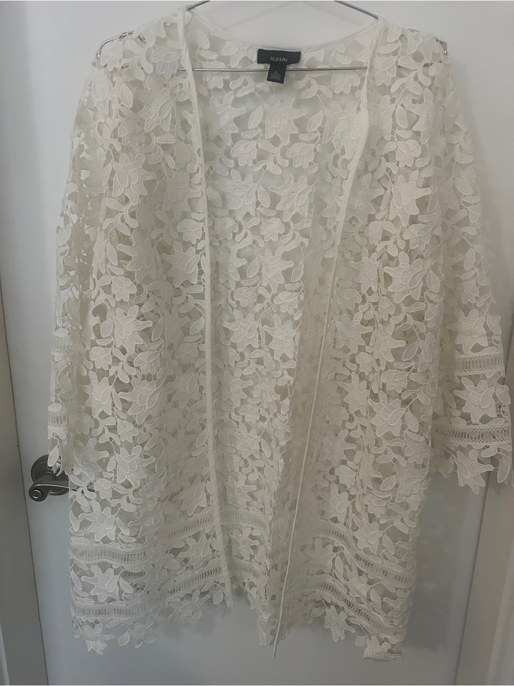 Alfani Ivory Floral Lace Open Front Topper Size L
